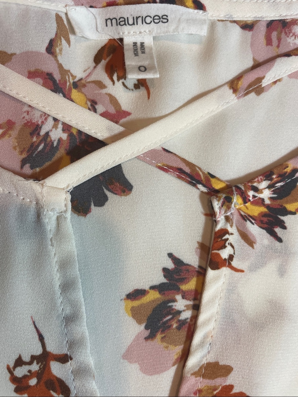 Maurices Cream Floral Crisscross V-Neck Blouse - Picture 3 of 8